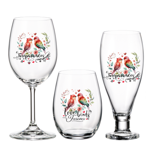 Oiseaux - Coupe, verre ou verre de bière "Inséparables""Forever"